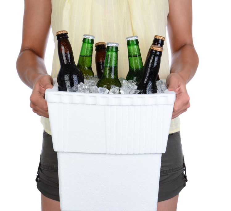 Woman Carrying Beer Cooler