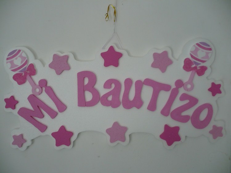 letrero de mi bautizo rosa